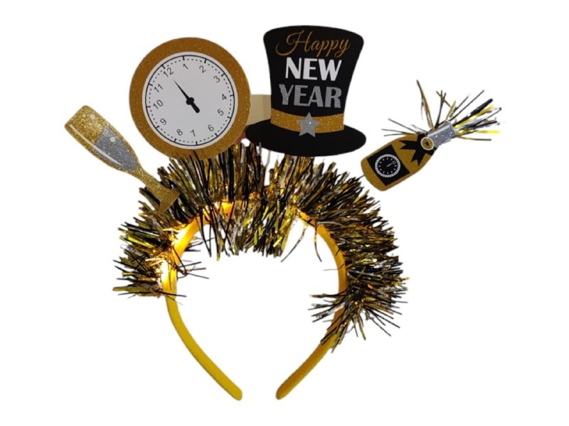 Vincha Copa, Reloj, Sombrero y Champan Con luces
