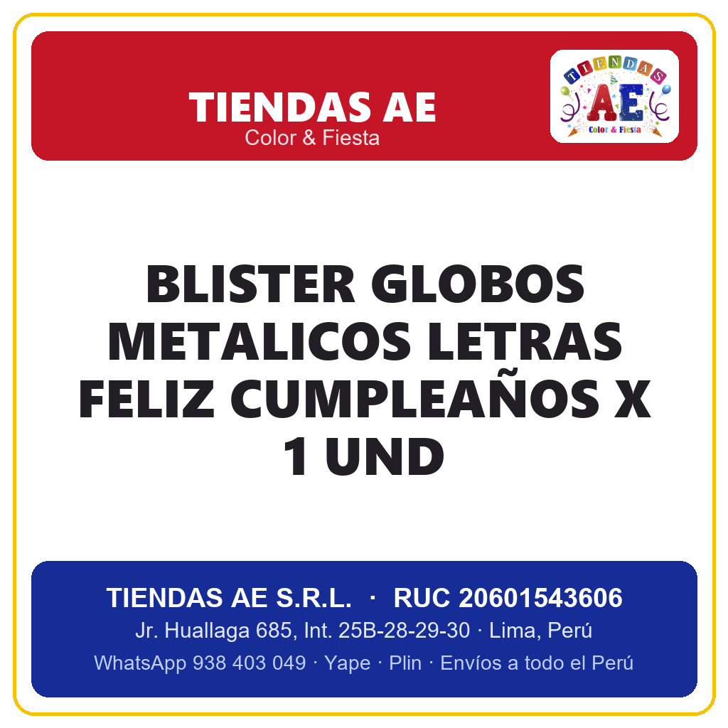 BLISTER GLOBOS METALICOS LETRAS FELIZ CUMPLEAÑOS X 1 und (copia)