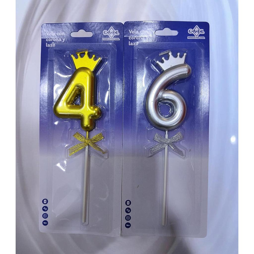 Vela Numero Cromado Con Corona Grande x 1 Und