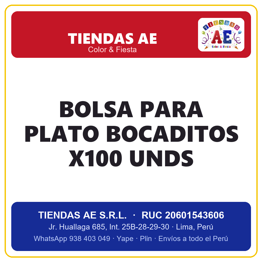 Bolsa Para Plato Bocaditos x100 Unds