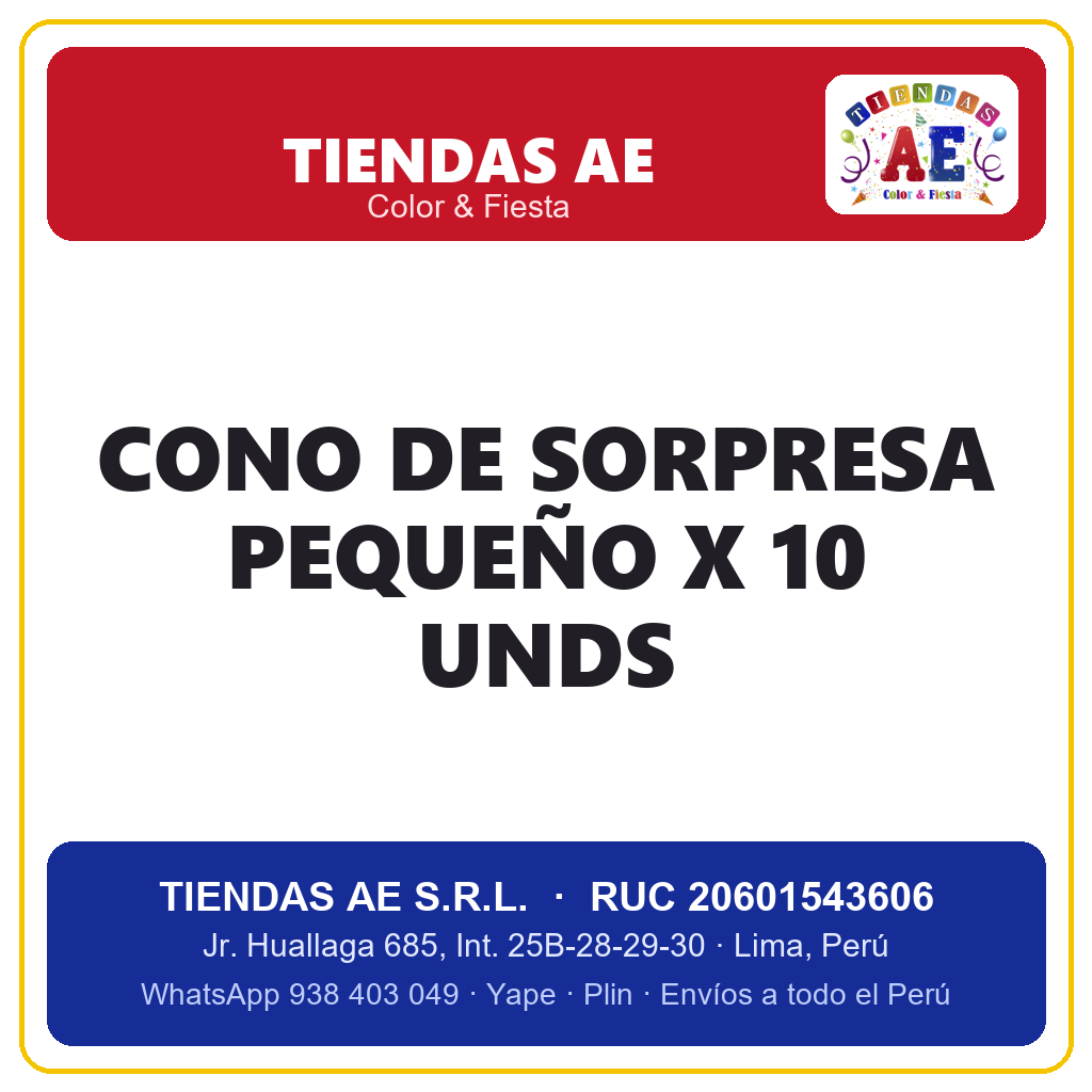 Cono De Sorpresa Pequeño X 10 Unds