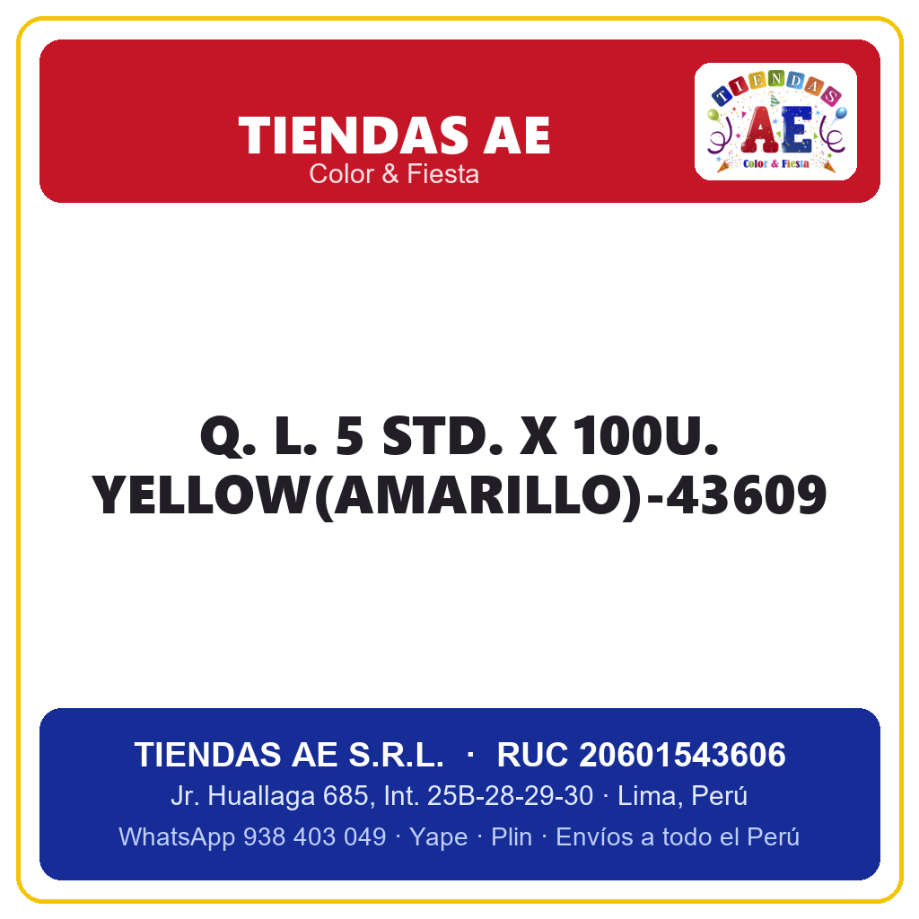 Q. L. 5  STD. X 100U. YELLOW(AMARILLO)-43609
