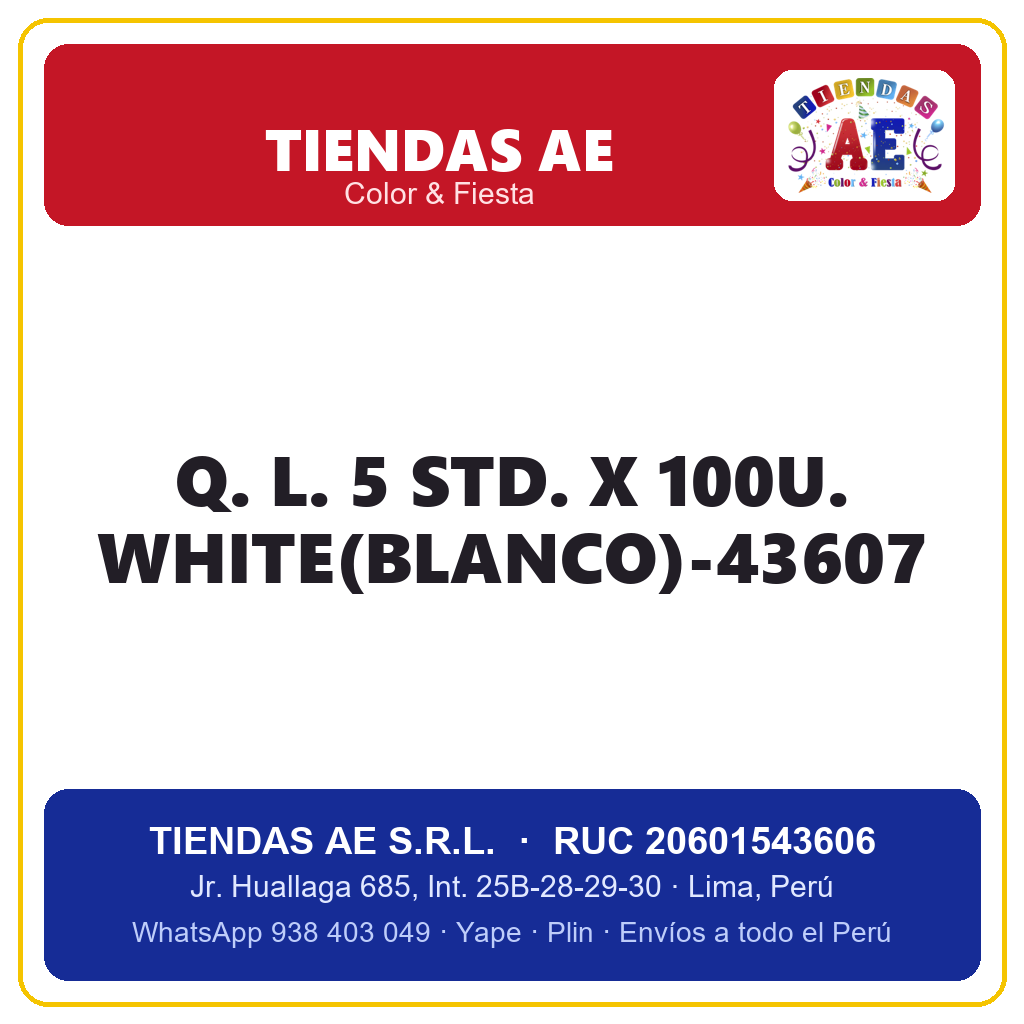 Q. L. 5  STD. X 100U. WHITE(BLANCO)-43607