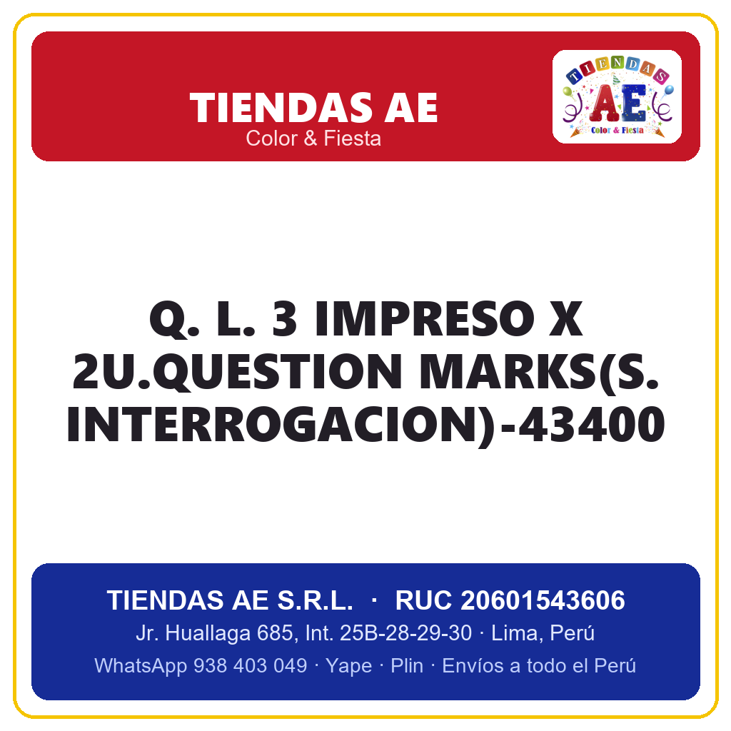 Q. L. 3  IMPRESO X 2U.QUESTION MARKS(S. INTERROGACION)-43400