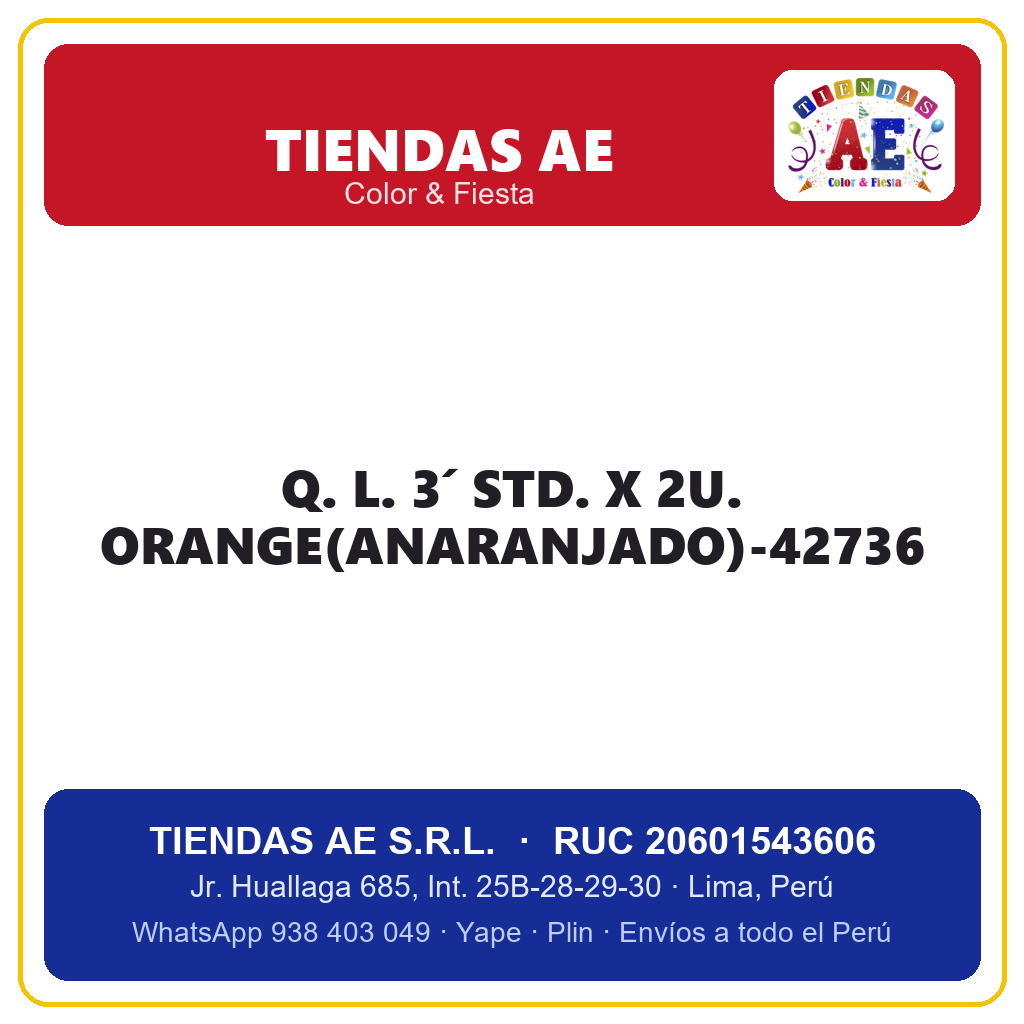Q. L. 3´ STD. X 2U. ORANGE(ANARANJADO)-42736