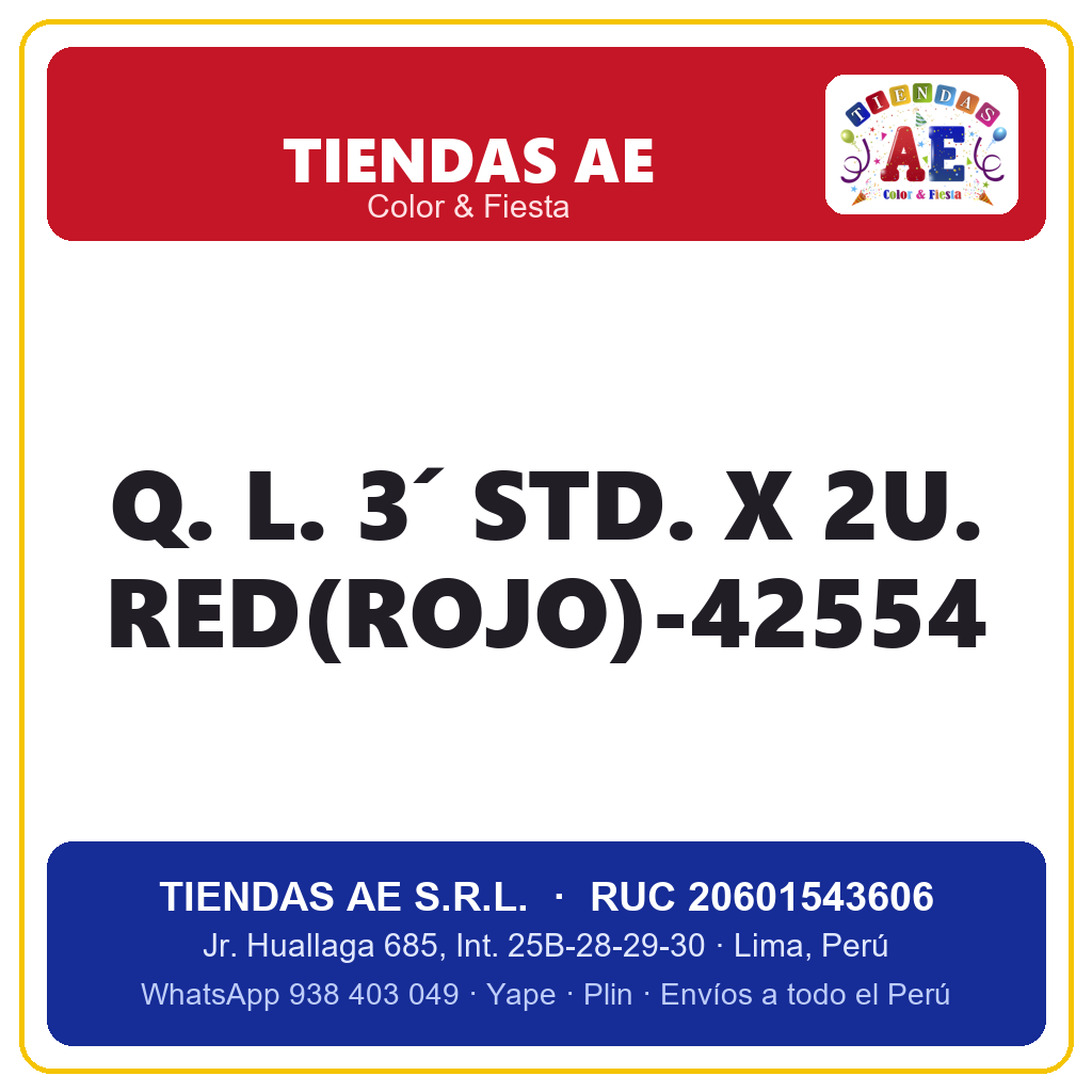 Q. L. 3´ STD. X 2U. RED(ROJO)-42554
