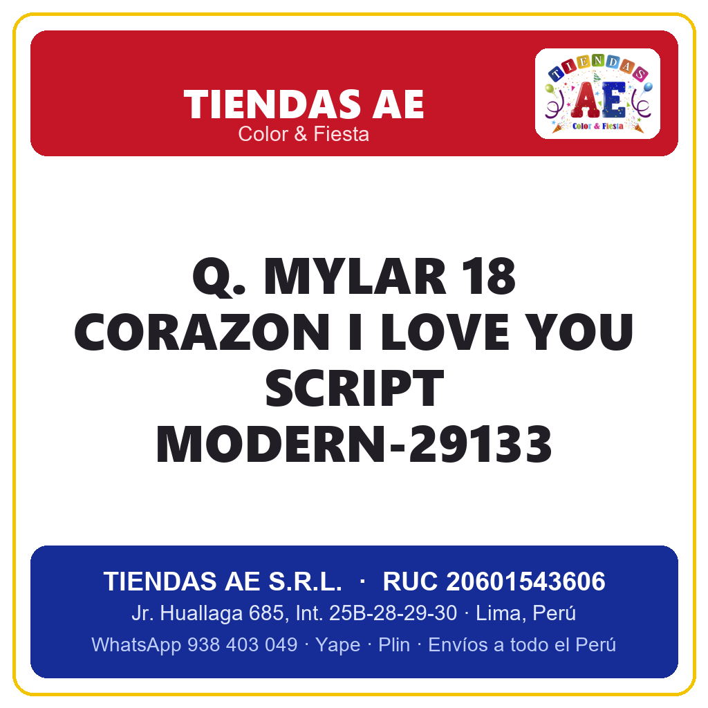 Q. MYLAR 18  CORAZON I LOVE YOU SCRIPT MODERN-29133