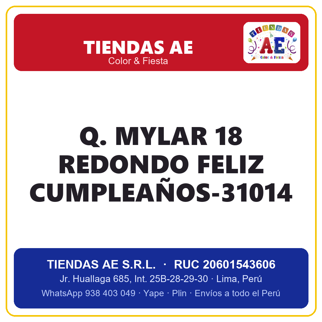 Q. MYLAR 18  REDONDO FELIZ CUMPLEAÑOS-31014