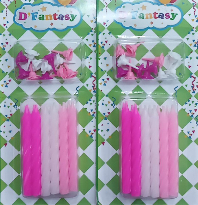 VELA PALITO ROSADO Y BLANCO X12 FANTASY