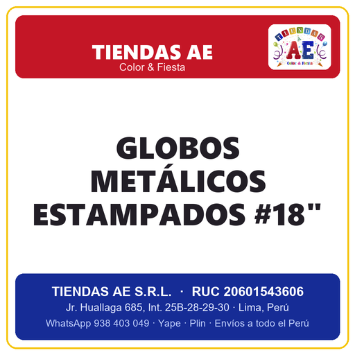 [GL-SI-003373] Globos Metálicos Estampados #18"