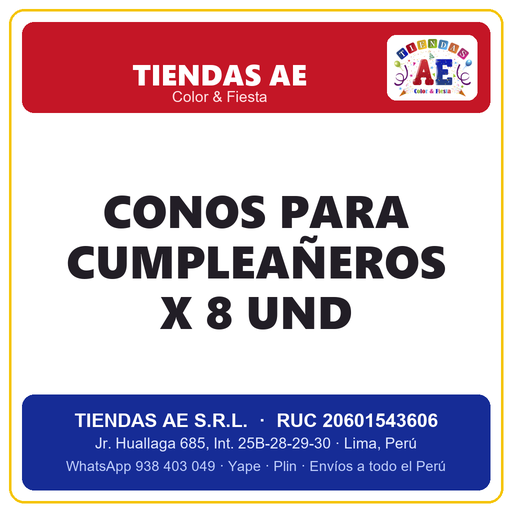 [p470] CONOS PARA CUMPLEAÑEROS X 8 und  (copia) (copia)