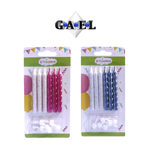[VDPTCEAYF] Vela De Palito Tornillo/ Con Escarcha Azul Y Fucsia x1 Und