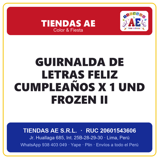 [F2-370] GUIRNALDA DE LETRAS FELIZ CUMPLEAÑOS X 1 UND FROZEN II