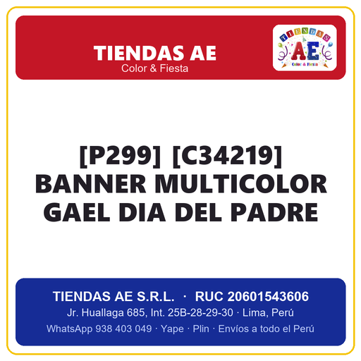 [[P-SI-001551] [p299] [c34219] BANNER MULTICOLOR GAEL DIA DEL PADRE