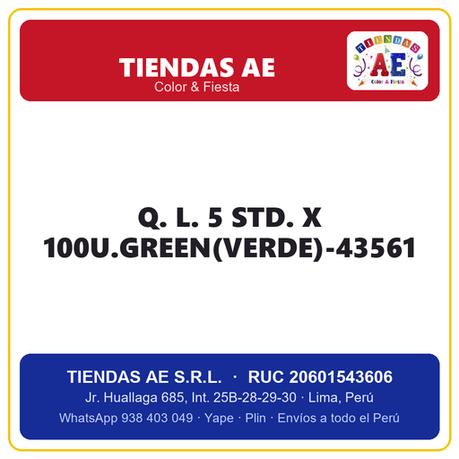 [Q.-SI-002384] Q. L. 5  STD. X 100U.GREEN(VERDE)-43561