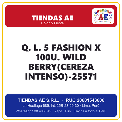 [Q.-SI-002391] Q. L. 5  FASHION X 100U. WILD BERRY(CEREZA INTENSO)-25571