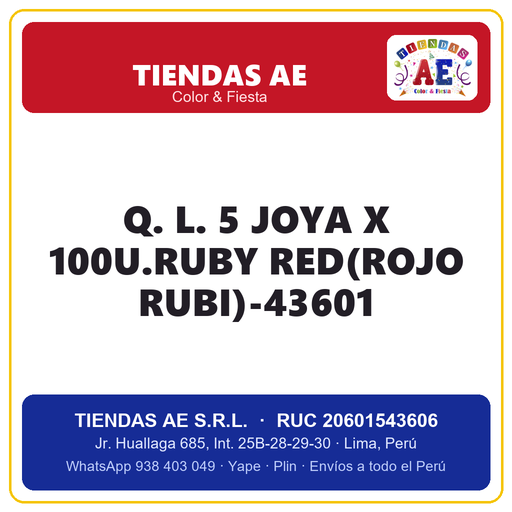 [Q.-SI-002407] Q. L. 5  JOYA X 100U.RUBY RED(ROJO RUBI)-43601