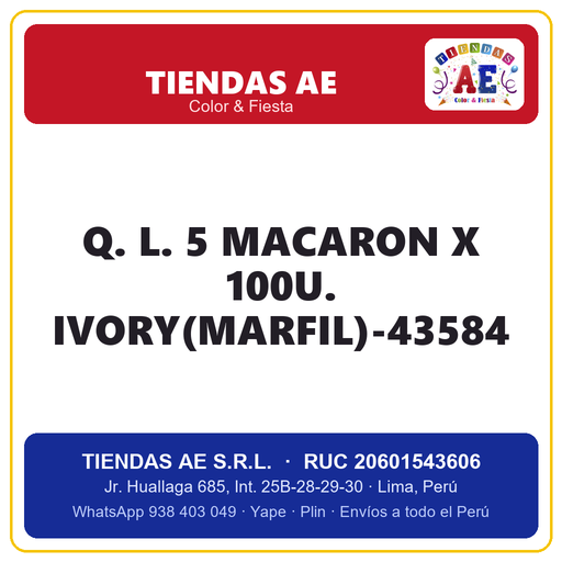 [Q.-SI-002429] Q. L. 5  MACARON X 100U. IVORY(MARFIL)-43584