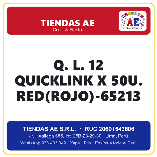[Q.-SI-002438] Q. L. 12  QUICKLINK X 50U. RED(ROJO)-65213