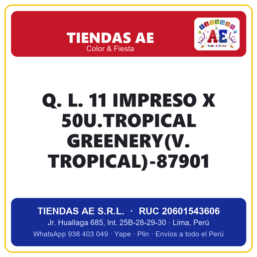 [Q.-SI-002446] Q. L. 11  IMPRESO X 50U.TROPICAL GREENERY(V. TROPICAL)-87901
