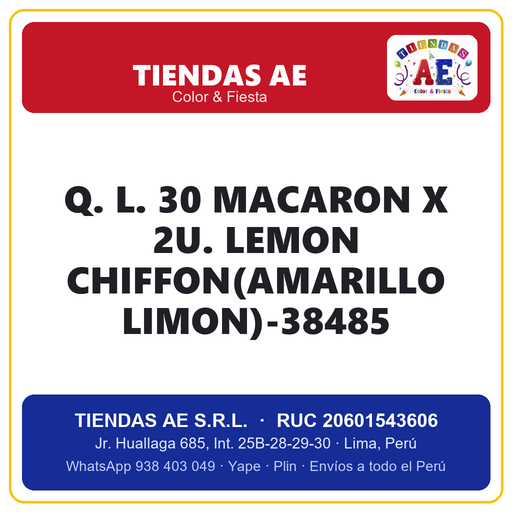 [Q.-SI-002526] Q. L. 30  MACARON X 2U. LEMON CHIFFON(AMARILLO LIMON)-38485