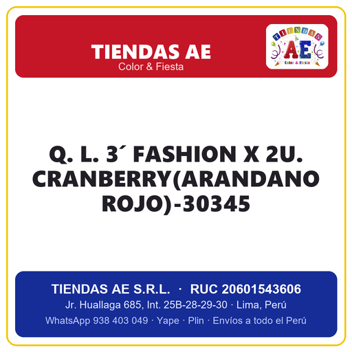 [Q.-SI-002538] Q. L. 3´ FASHION X 2U. CRANBERRY(ARANDANO ROJO)-30345