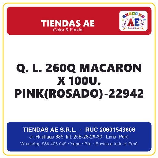 [Q.-SI-002560] Q. L. 260Q MACARON X 100U. PINK(ROSADO)-22942