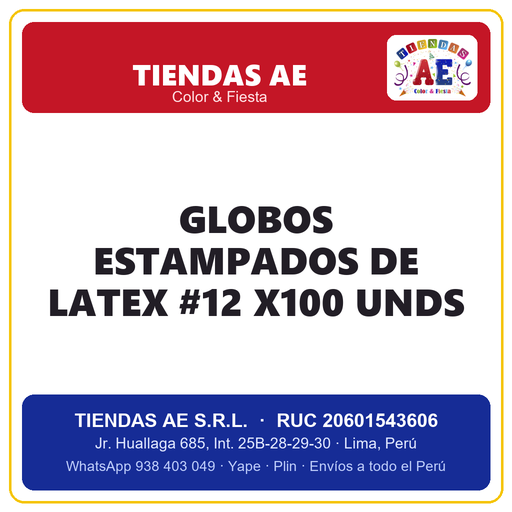 [ES-SI-002629] Globos Estampados De Latex #12 X100 Unds