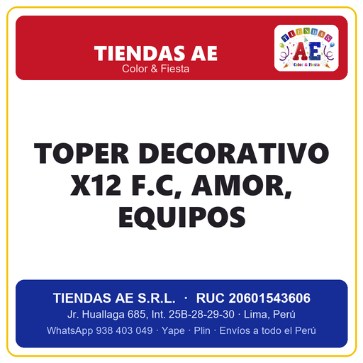 [TO-SI-002634] TOPER DECORATIVO  X12 F.C, AMOR, EQUIPOS